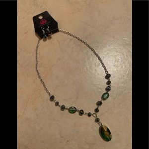 Short Silver & green necklace/earring set